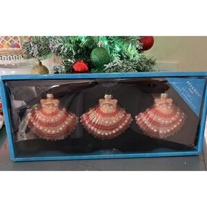 Pink Glass Shell Coastal Christmas Ornaments Beekman Home Beach